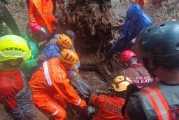 Tanah Longsor di Jalur Cangar, Tim SAR Surabaya Kerahkan Personel untuk Evakuasi