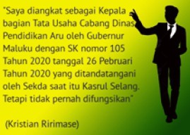 Kacab Dinas Pendidikan Aru Diduga Melakukan Maladministrasi Jabatan