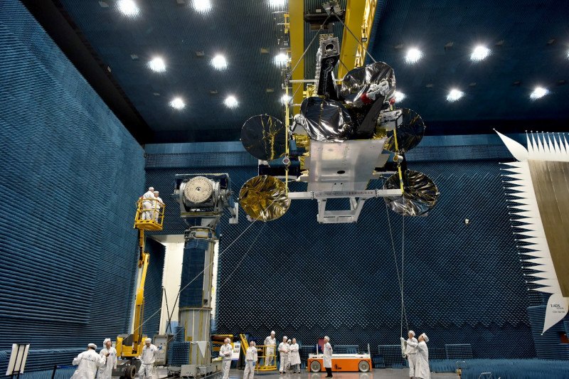 Pemeriksaan Satelit Nusantara Dua oleh tim China Great Wall Industry Corporation di China Academy of Space Technology (CAST) Facility di Beijing, China. PT Pasifik Satelit Nusantara (PSN) bersama dengan Indosat Ooredoo dan PT Pintar Nusantara Sejahtera (P