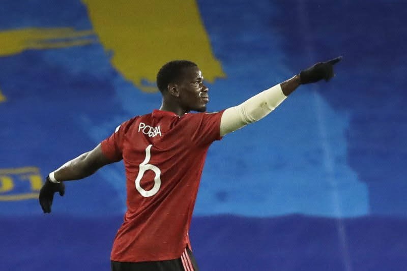 dok/Pesepak bola Manchester United Paul Pogba merayakan gol ke gawang Brighton & Hove Albion dalam babak 16 besar Piala Liga Inggris di The American Express Community Stadium, Brighton, Inggris, Rabu (30/9/2020). ANTARA FOTO/Pool via REUTERS/Matt Dunham/f