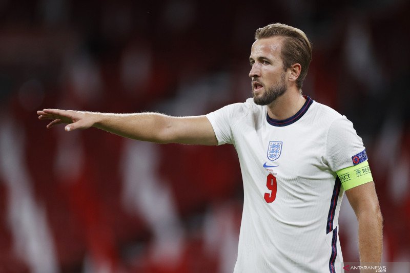 Kapten timnas Inggris Harry Kane saat bermain melawan Denmark dalam pertandingan Nations League di Telia Parken, Kopenhagen, Denmark pada 8 September 2020.(REUTERS/JOHN SIBLEY)
