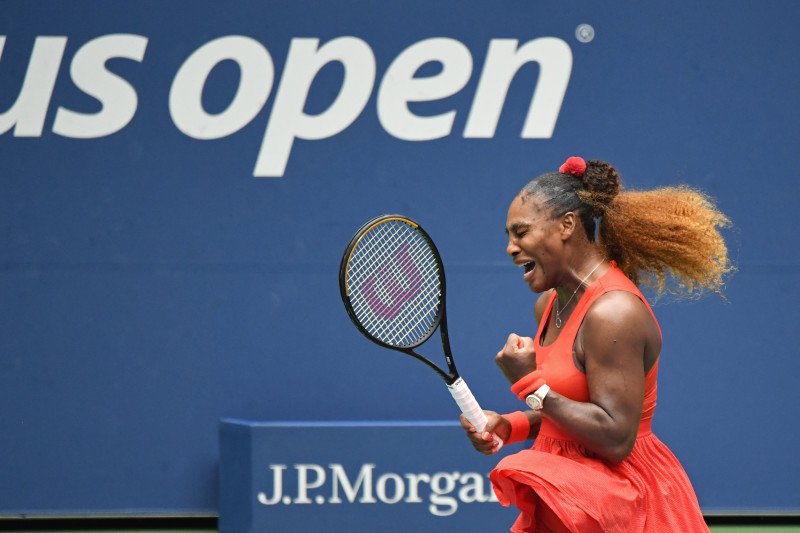 Serena Williams lolos dari hadangan Tsvetana Pironkova dalam perempatfinal US Open 2020 di USTA Billie Jean King National Tennis Center, Flushing Meadows, New York, pada 9 September 2020. (REUTERS/USA TODAY Sports/Danielle Parhizkaran)

