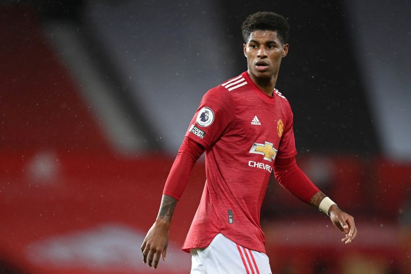 Penyerang Manchester United asal Inggris Marcus Rashford.(Pool via REUTERS/MICHAEL REGAN)
