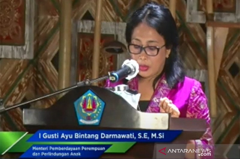 Menteri Pemberdayaan Perempuan dan Perlindungan Anak I Gusti Ayu Bintang Darmawati Puspayoga. (ANTARA/Tangkapan Layar Youtube Kemen PPPA)
