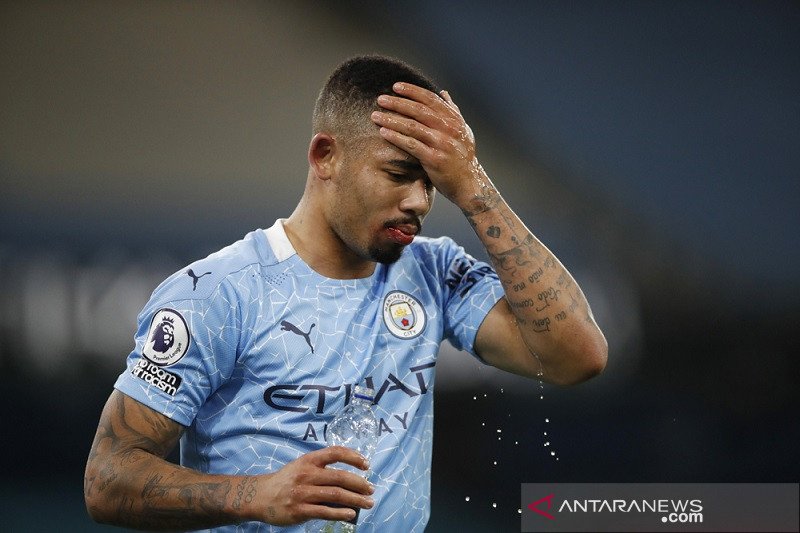 Penyerang Manchester City Gabriel Jesus saat tampil menghadapi West Bromwich Albion dalam lanjutan Liga Inggris di Stadion Etihad, Manchester, Inggris, pada Selasa (15/12/2020). (ANTARA/REUTERS/POOL/Clive Brunskill)


