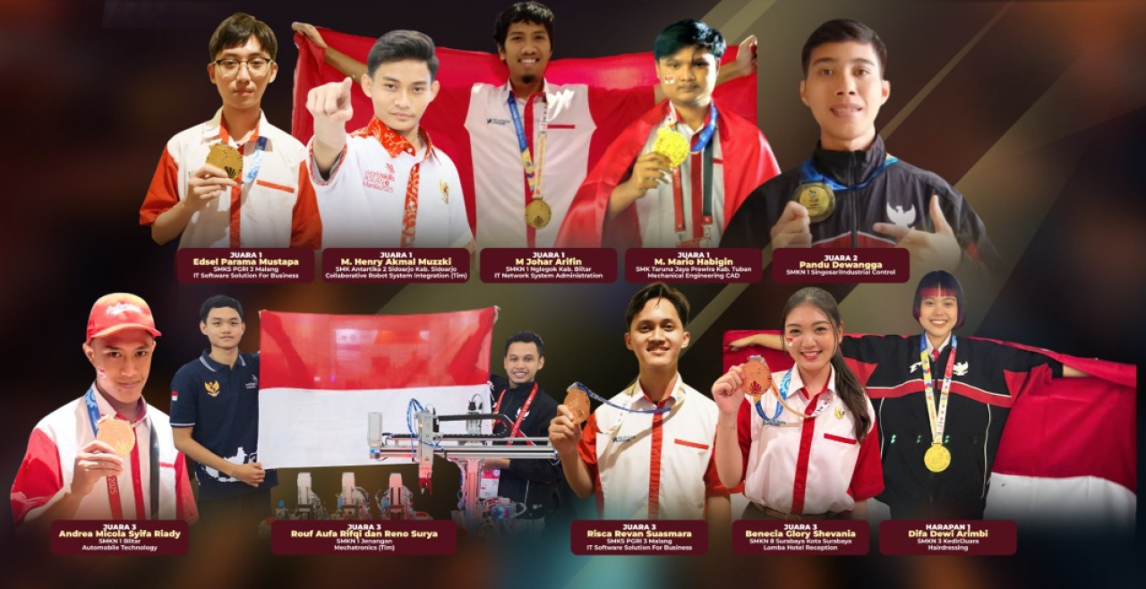 Kontingen Indonesia berhasil membawa pulang 9 medali emas, 1 perak, 9 perunggu, serta 9 Medal of Excellence (MOE) dari ajang The 14th WorldSkills ASEAN Competition 2025 yang digelar di Manila, Filipina
