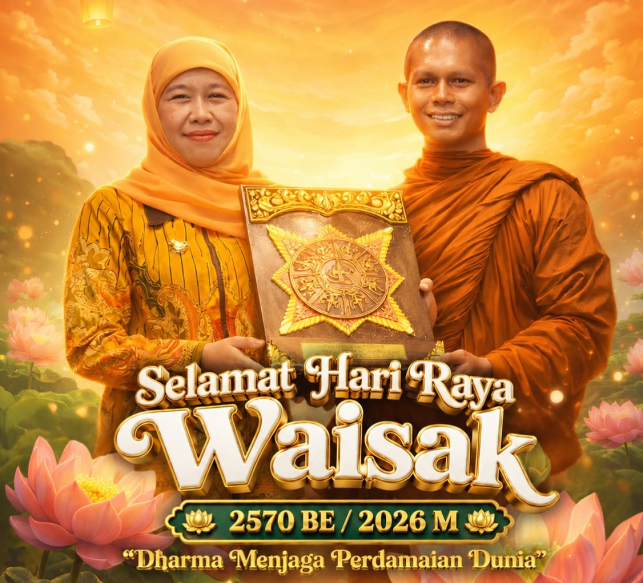 Waisak Jadi Momentum Perkuat Kerukunan dan Perdamaian, Khofifah Ajak Masyarakat Jatim Tebar Cinta Kasih