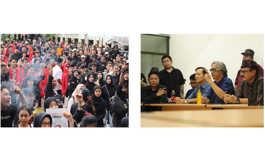  Aksi damai ‘Selamatkan Demokrasi’ yang diselenggarakan oleh Gerakan Mahasiswa Selamatkan Demokrasi (Gemas’D)  di Untag Surabaya, Rabu (6/12)