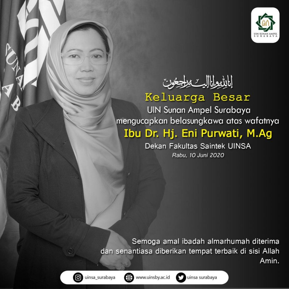 Dr. Eni Purwati, Dekan FST UINSA Wafat/ Instagram@uinsa_surabaya