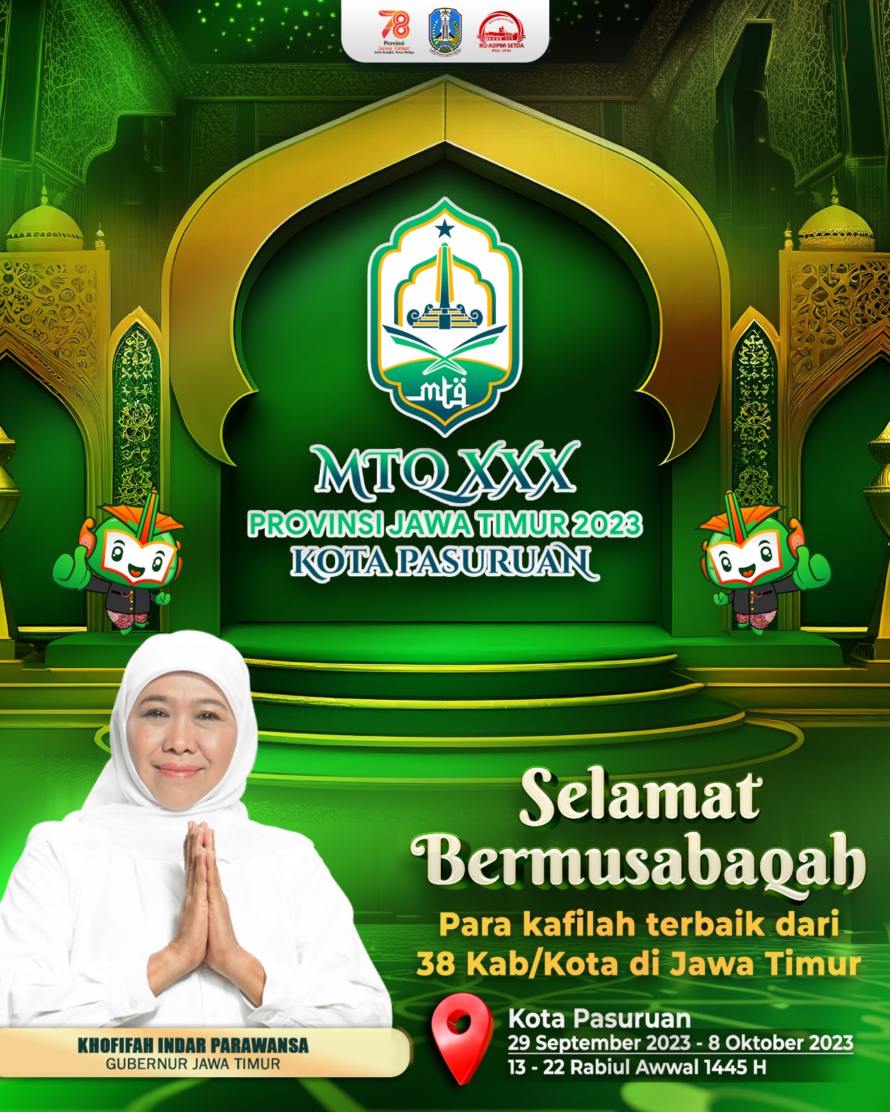 Gubernur Khofifah menyambut baik kedatangan para Kafilah dari 38 Kabupaten/Kota di Jatim yang menjadi peserta Musabaqoh Tilawatil Quran (MTQ) XXX Tingkat Provinsi Jatim tahun 2023.
