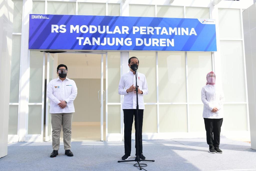 Presiden Joko Widodo meresmikan Rumah Sakit (RS) Modular Pertamina yang berlokasi di Tanjung Duren, Jakarta, Jumat, (6/8/ 2021) ist