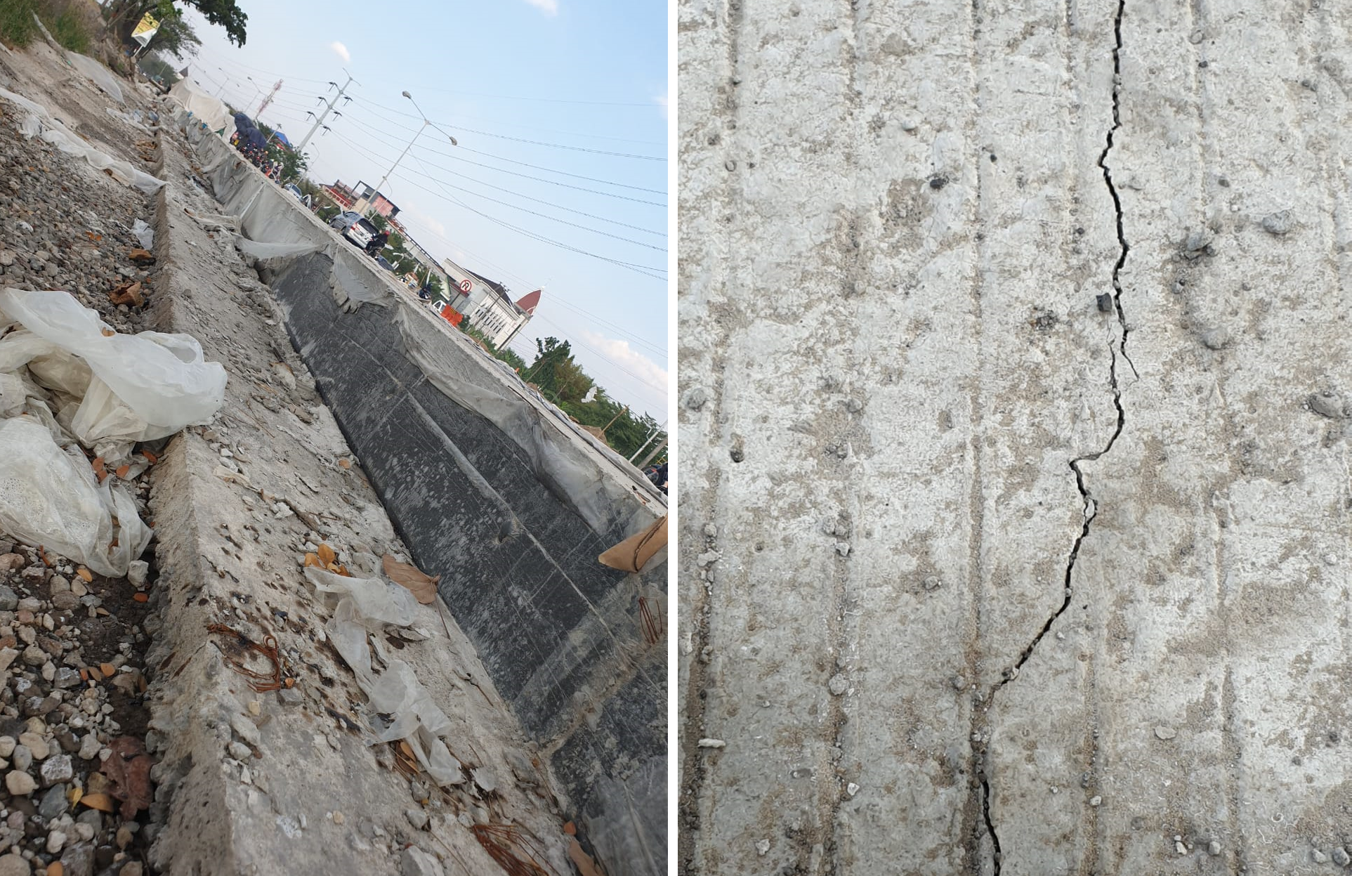 Proyek pembangunan jalan beton di kota Semarang, Jawa Tengah, yang pengerjaannya dinilai asal-asalan. Inzet: Beton pada proyek ini sudah pecah-pecah.