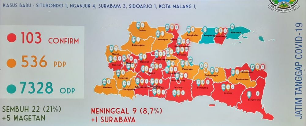 Peta sebaran Corona di Jatim (Foto: ist)