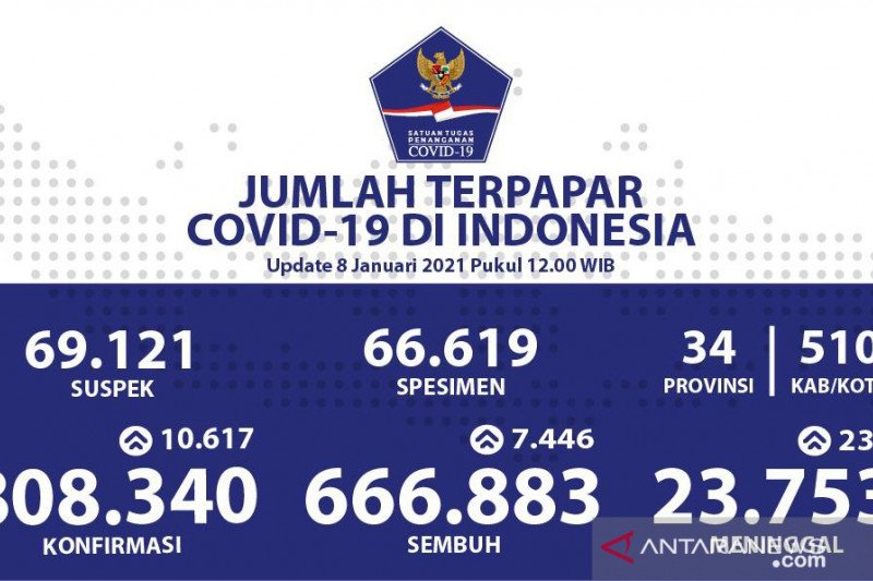 Laporan perkembangan data COVID-19 Indonesia yang diperbaharui Satgas Penanganan COVID-19. (ANTARA/Istimewa)
