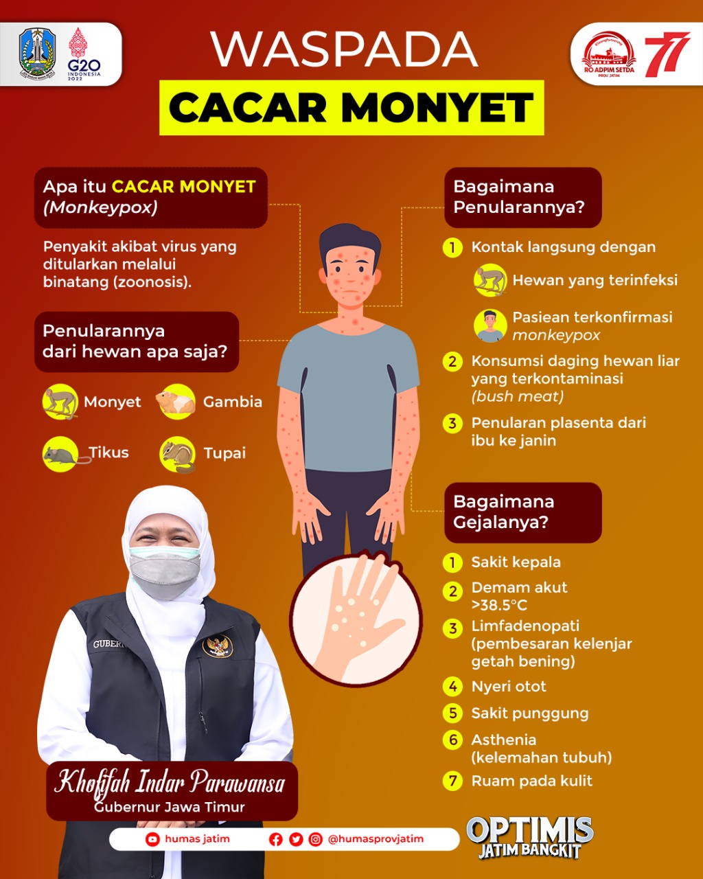 Gubernur Khofifah Pastikan Kasus Monkeypox di Jatim Nihil 