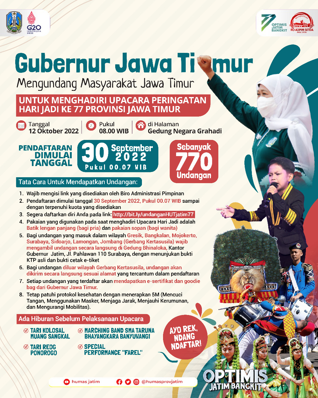Gubernur Khofifah: Sampai Jumpa di Hari Jadi Ke 77 Jatim