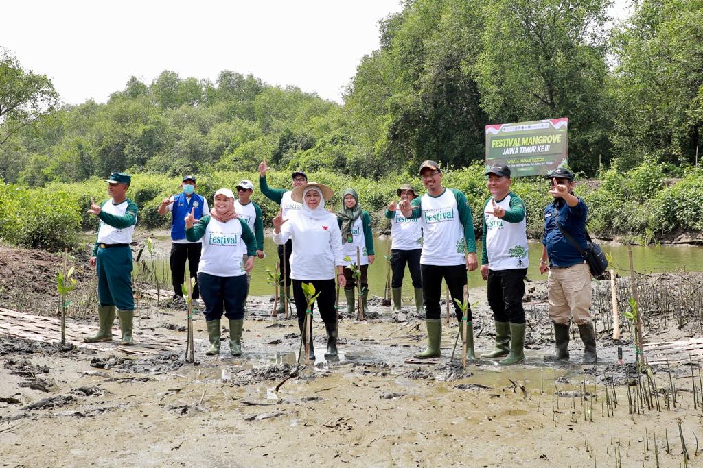 Festival Mangrove Jawa Timur Ke-III di Wisata Bahari Tlocor dan Pulau Lusi, Desa Kedungpandan, Kecamatan Jabon, Kabupaten Sidoarjo, Minggu (29/1).