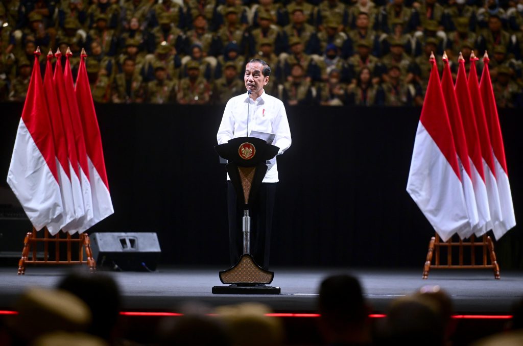 Presiden Jokowi pada Rapat Konsolidasi Nasional 2023 dalam Rangka Kesiapan Pemilu 2024, di Istora Senayan, Jakarta, pada Sabtu, 30 Desember 2023.