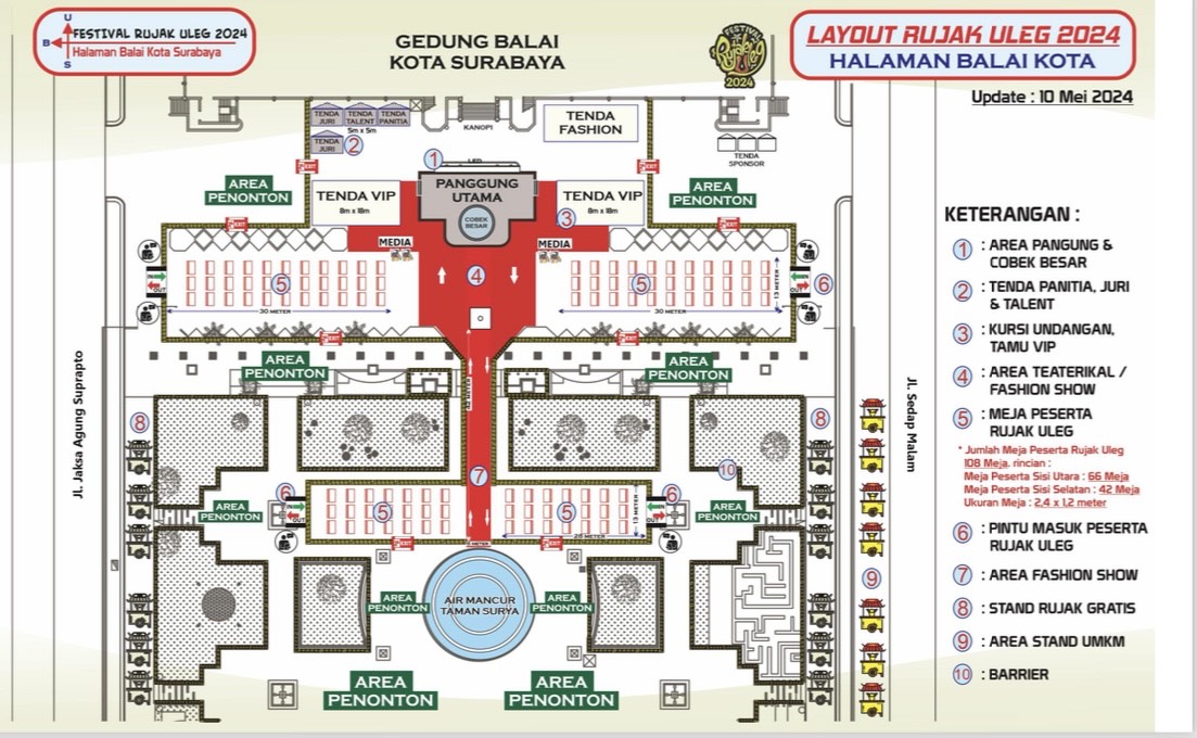Rencana pelaksanaan Festival Rujak Uleg kali ini akan digelar di Taman Surya Balai Kota Surabaya.