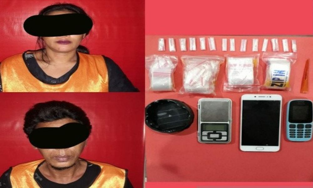 Pasangan suami istri diduga pengedar sabu-sabu yang ditangkap polisi. (ANTARA/HO)