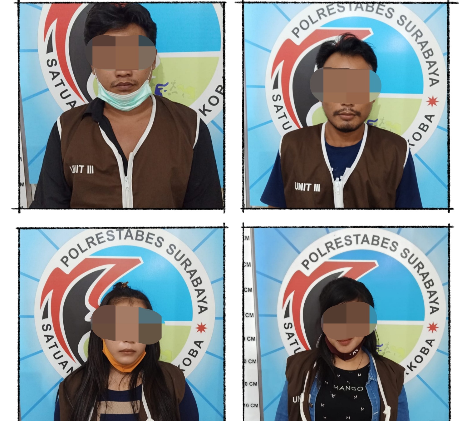 Empat pelaku narkoba yang berhasil diamankan Unit Idik III Satresnarkoba Polrestabes Surabaya