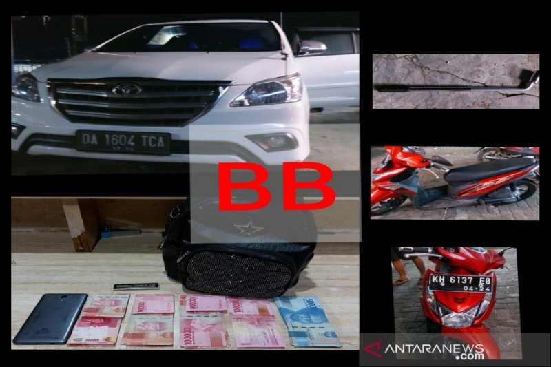 Tersangka dan barang bukti kasus pembunuhan yang berhasil diungkap Polda Kalimantan Selatan. ANTARA/Firman