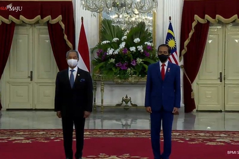Tangkapan layar - Presiden RI Joko Widodo menerima kunjungan kenegaraan PM Malaysia Muhyiddin Yassin, di Istana Kepresidenan Jakarta, Jumat.  (Rangga)
