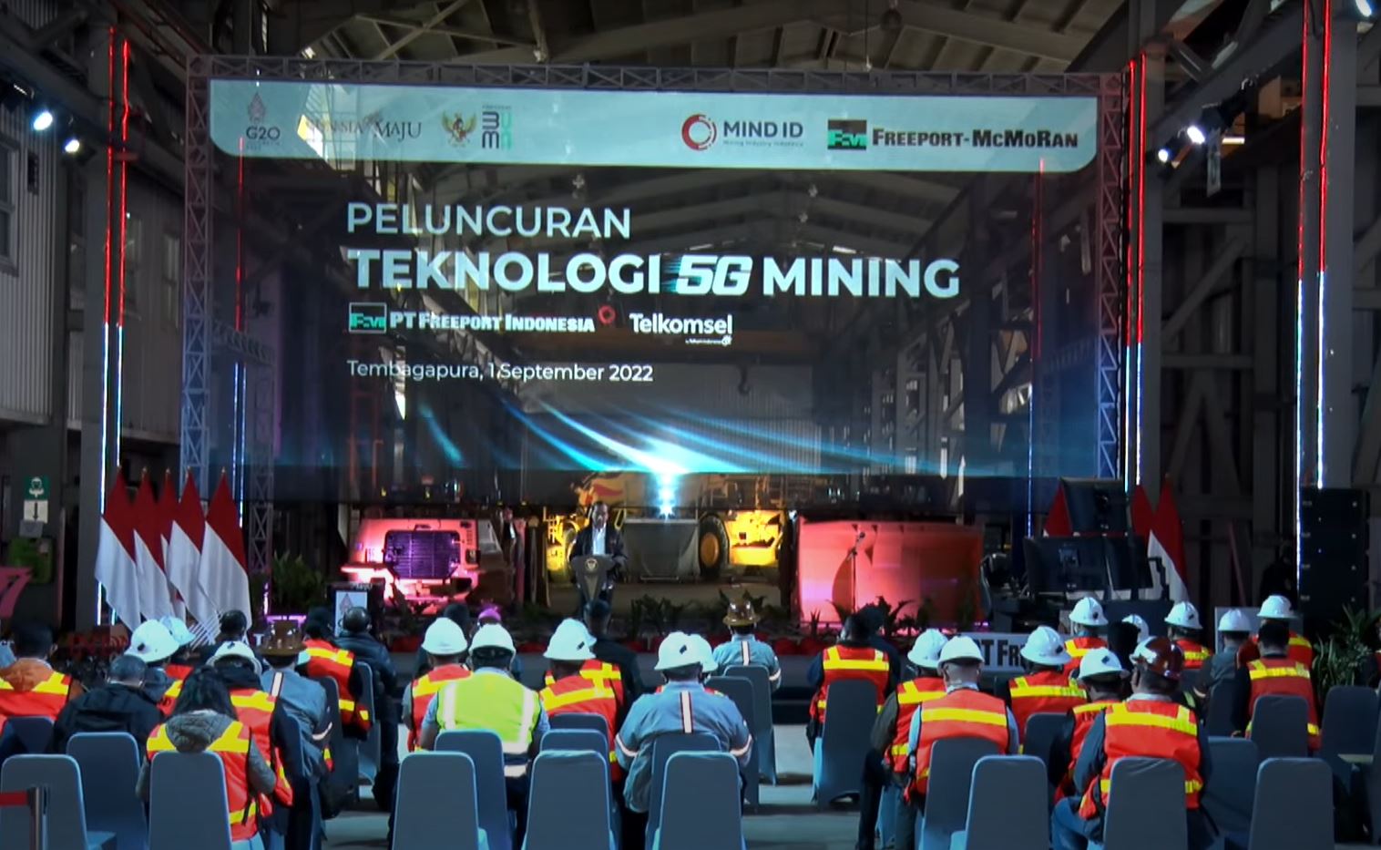 Presiden Jokowi meluncurkan teknologi 5G Mining di PTFI, Distrik Tembagapura, Mimika, Papua, Kamis (01/09/2022). 

