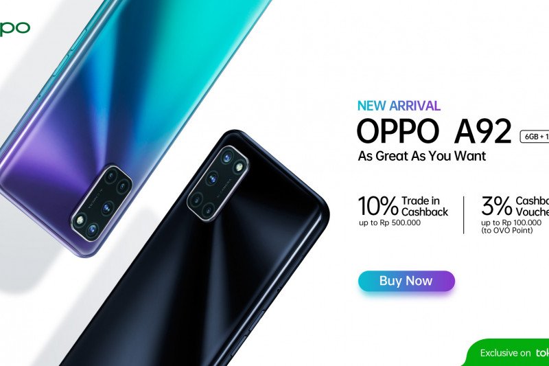 OPPO A92 6GB. (ANTARA/OPPO Indonesia)