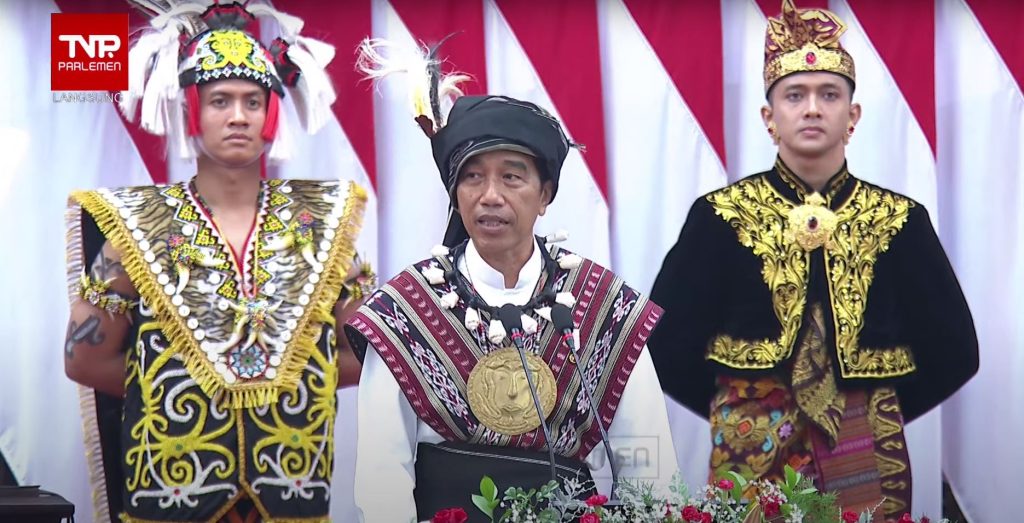 Presiden Jokowi saat menyampaikan pidato pada Sidang Tahunan MPR RI dan Sidang Bersama DPR RI dan DPD RI dalam rangka HUT Ke-78 Proklamasi Kemerdekaan RI, di Ruang Rapat Paripurna, Gedung Nusantara MPR/DPR/DPD RI, Senayan, Jakarta, Rabu (16/08/2023) pagi.