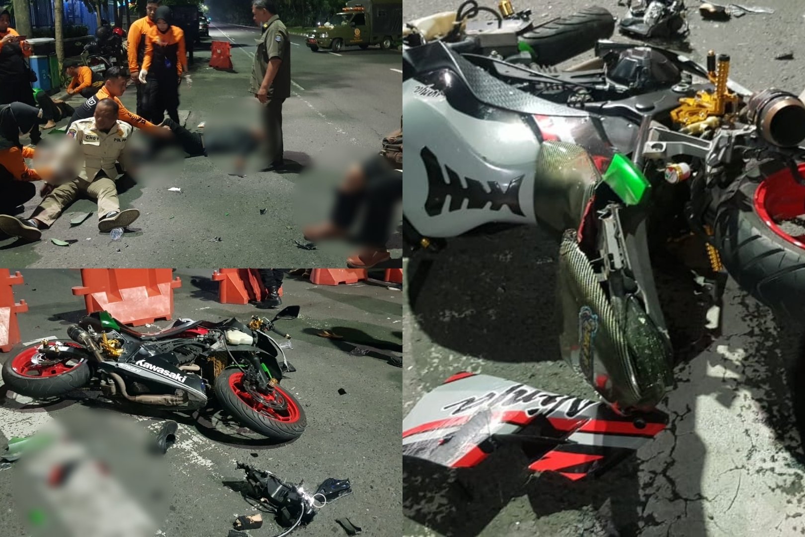 Tiga orang petugas Satpol PP Kota Surabaya menjadi korban tabrakan saat bertugas melakukan penyekatan barrier di Jalan Diponegoro