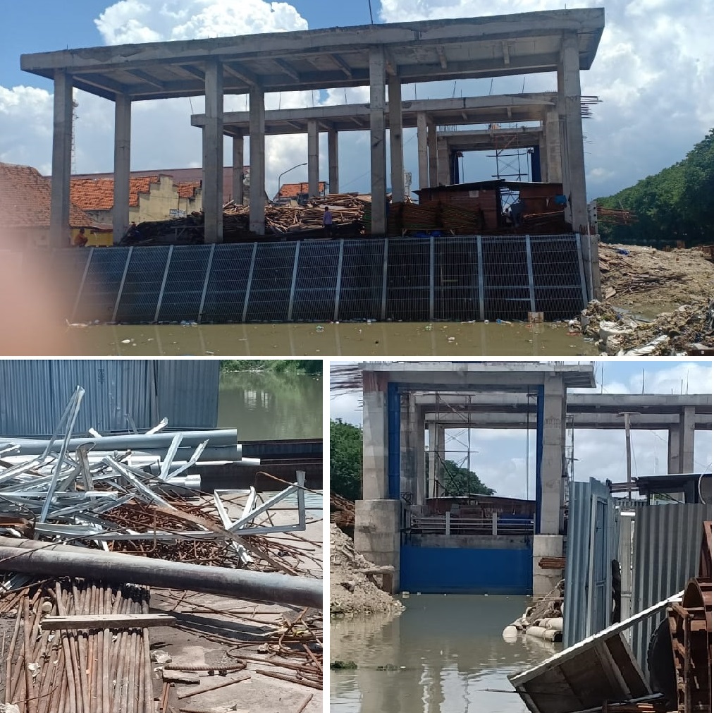 Kondisi proyek pembangunan rumah pompa dan pintu air Petekan, Surabaya, yang dikerjakan PT. Ganesha Jaya.