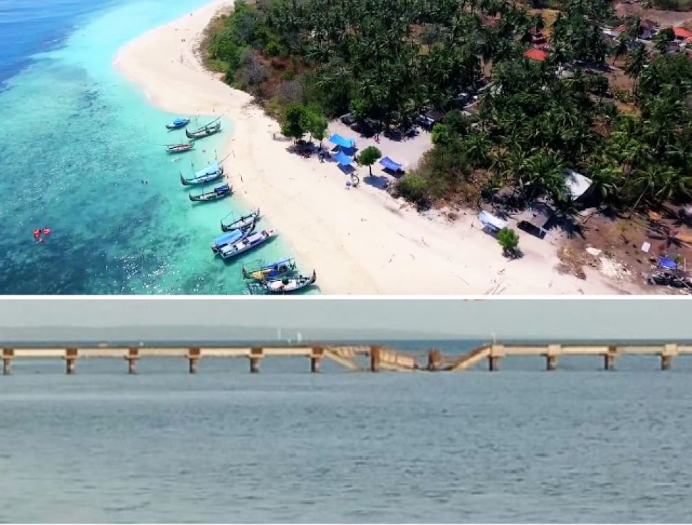 Pulau Gili Iyang di Sumenep Madura yang dikenal dengan tingkat oksigen tinggi dan proyek dermaga Gili Iyang yang ambruk.