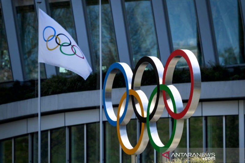 Logo Komite Olimpiade Internasional (IOC). ANTARA/AFP/Fabrice Coffrini/pri.