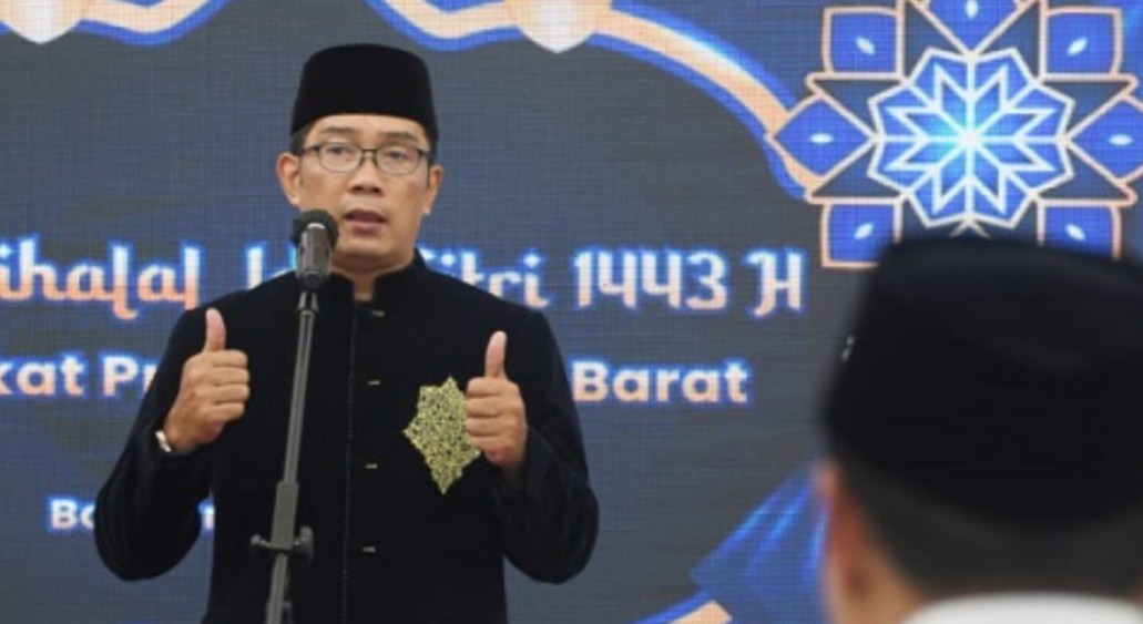 Gubernur Jawa Barat Ridwan Kamil menghadiri silaturahmi pada halalbihalal Hari Raya Idul Fitri1443 H/ 2022 Tingkat Provinsi Jawa Barat di Gedung Sate, Kota Bandung, Rabu (11/5/2022). 