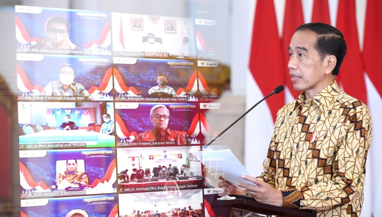Presiden Joko Widodo menyampaikan sejumlah arahan pada Peresmian Pembukaan Musyawarah Perencanaan Pembangunan Nasional (Musrenbangnas) Tahun 2022, Kamis, 28 April 2022. Foto: BPMI Setpres/Lukas
