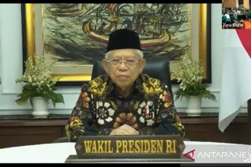 angkapan layar Wakil Presiden Ma'ruf Amin saat menutup rangkaian Muktamar IX Partai Persatuan Pembangunan (PPP) secara virtual dari rumah dinas wapres di Jakarta, Minggu (20/12/2020). (Fransiska Ninditya)
