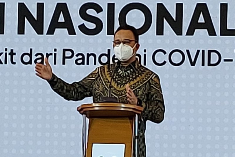 Gubernur DKI Jakarta Anies Baswedan memberikan sambutan di acara Konvensi Nasional Media Massa dengan tajuk "Pers Nasional Bangkit Dari Krisis akibat COVID-19 dan Tekanan Disrupsi Digital" dalam menyambut Hari Pers Nasional (HPN) 2021 secara virtual, Seni