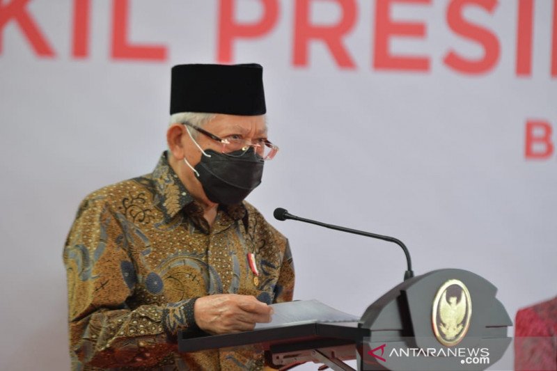 Wakil Presiden Ma'ruf Amin saat meresmikan Sentra Kreasi Asistensi Rehabilitasi Sosial (Atensi) di Balai Karya Pangudi Luhur Bekasi, Jawa Barat, Kamis (18/2/2021). (Asdep KIP Setwapres)
