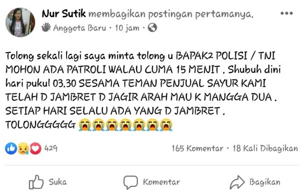 Akun Facebook bernama Nur Sutik. 