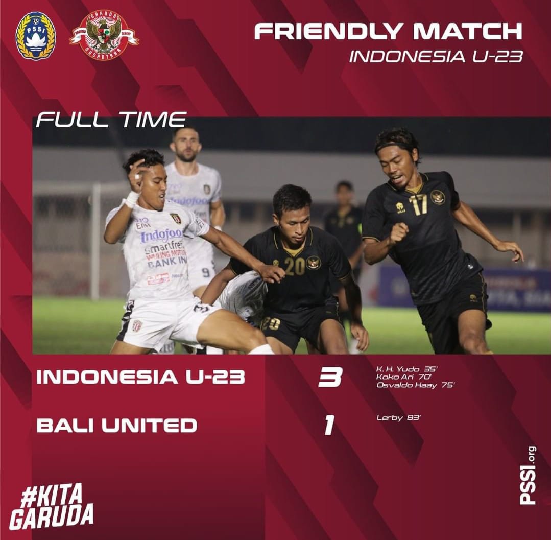 Garuda Muda menang 3-1 atas Bali United. Instagram pssi