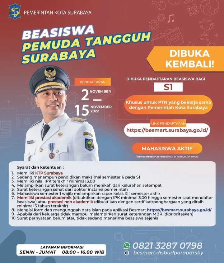 Pemkot Surabaya Buka Pendaftaran Beasiswa Pemuda Tangguh