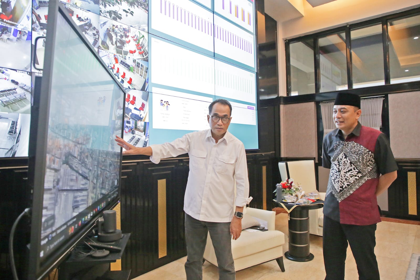 Wali Kota Eri bersama Menhub Budi Karya membahas tentang rencana persiapan proyek Surabaya Regional Railway Line (SRRL) yang akan segera terealisasi, Jumat (8/12/2023).