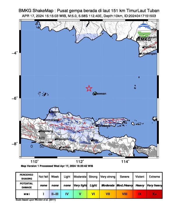 Kembali terjadi gempa di wilayah Jawa Timur pada Rabu (17/4/2024) pukul 15.15.03 WIB