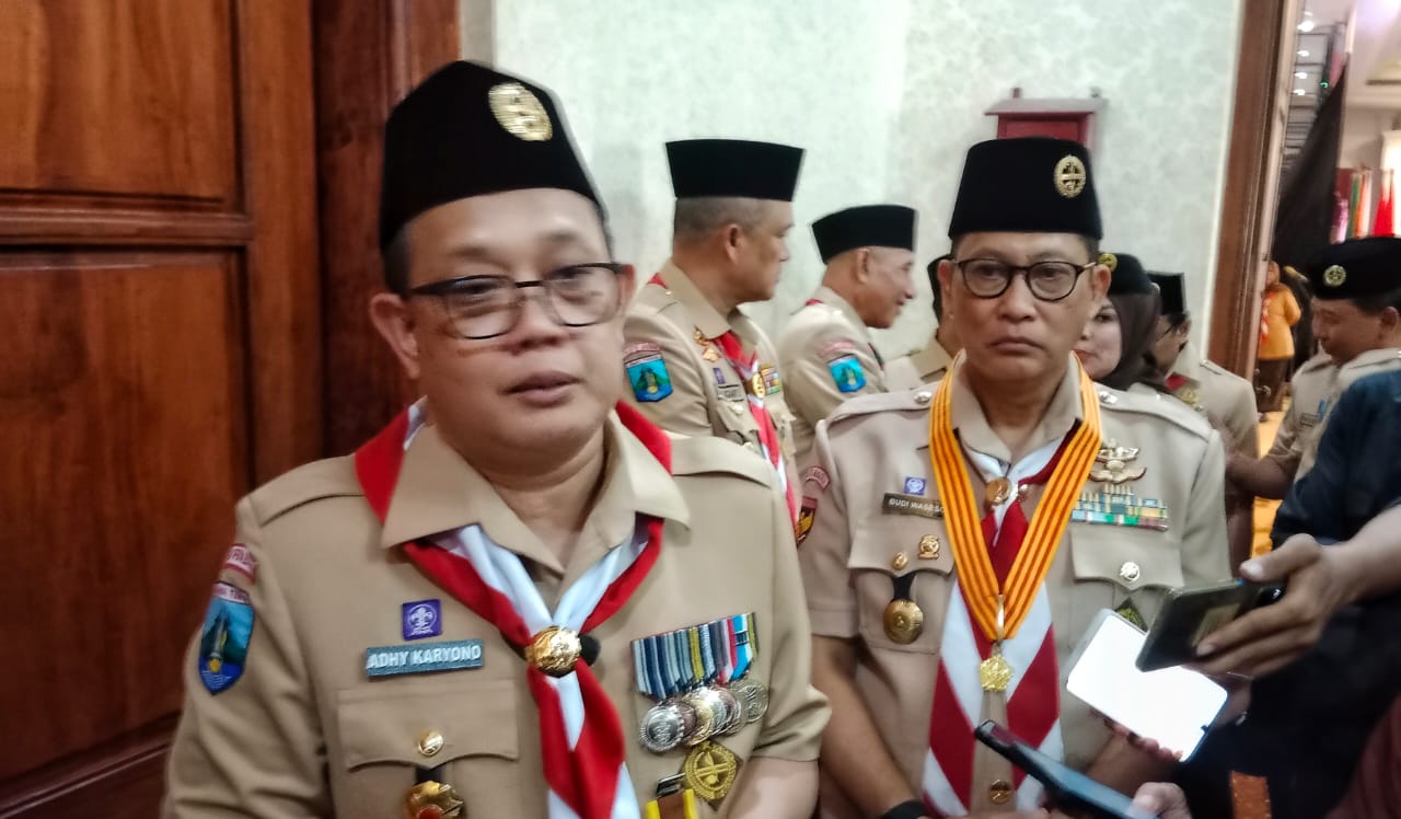 Penjabat (Pj) Gubernur Jawa Timur, Adhy Karyono usai pelantikan Kwarda Pramuka Jatim, Rabu (22/5/2024).