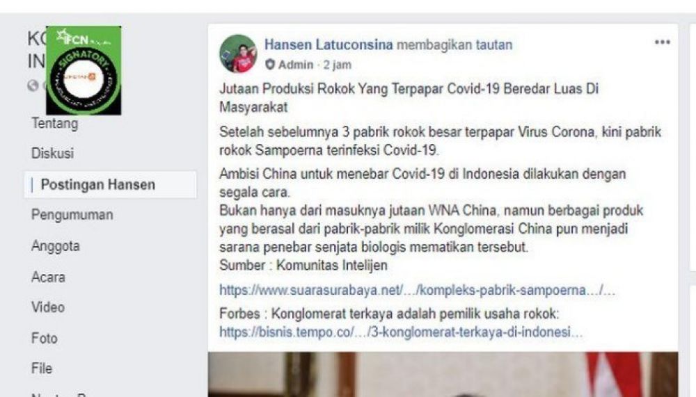 Akun Facebook Hansen Latuconsina, pada 30 April 2020. 

