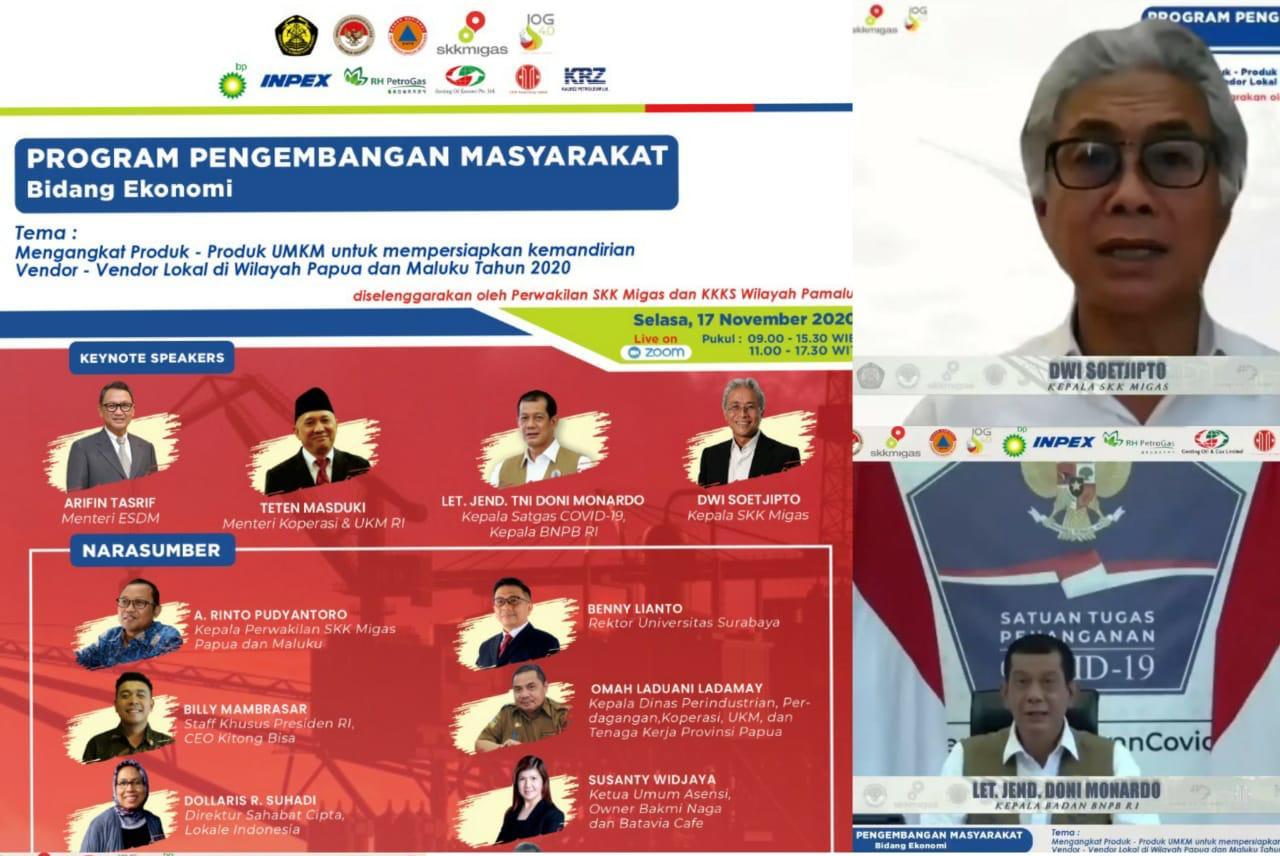 Pelaksanaan Seminar virtual ini sebagai bentuk dukungan dari Perwakilan SKK Migas Papua dan Maluku untuk mendorong kemandirian produk UMKM lokal. HMP/BOY