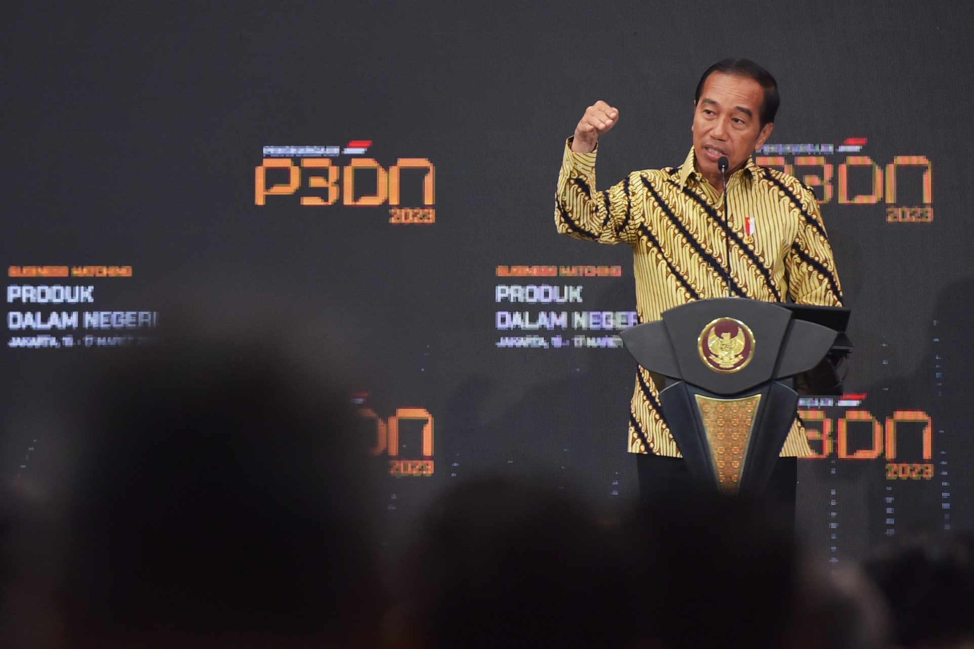 Presiden saat membuka Business Matching Produk Dalam Negeri Tahun 20223, Rabu (15/03/2023), di Istora Senayan, Gelora Bung Karno, Jakarta. (Foto: Humas Setkab/Agung)