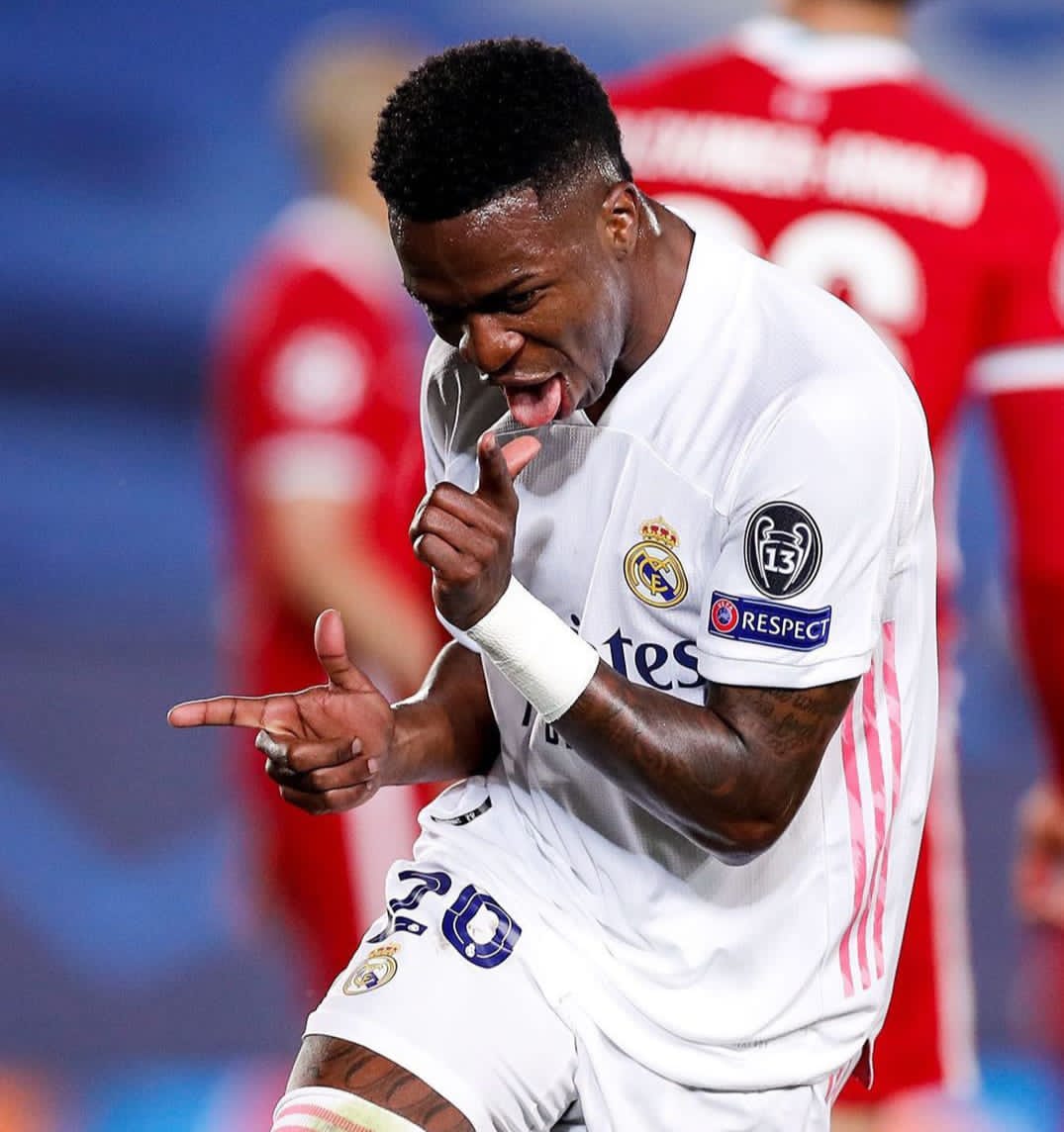  Vinicius Junior melakukan selebrasi usai mencetak gol ke gawang Liverpool. ist