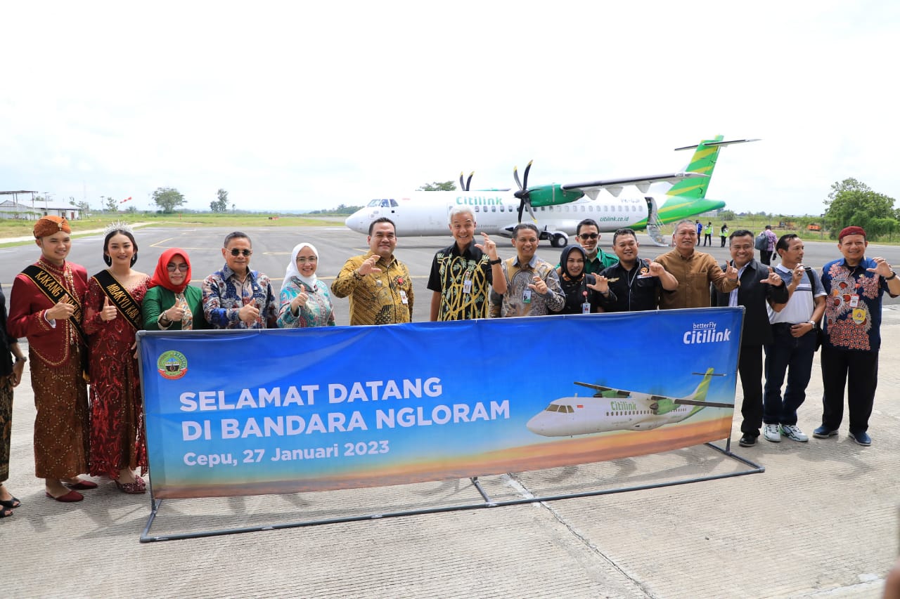 Bandara Ngloram di Blora, Jawa Tengah kembali melayani penerbangan. Maskapai Citilink hari ini mendarat perdana